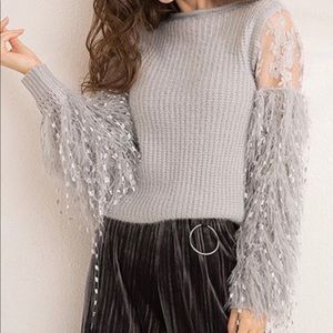 Grey fringe sweater